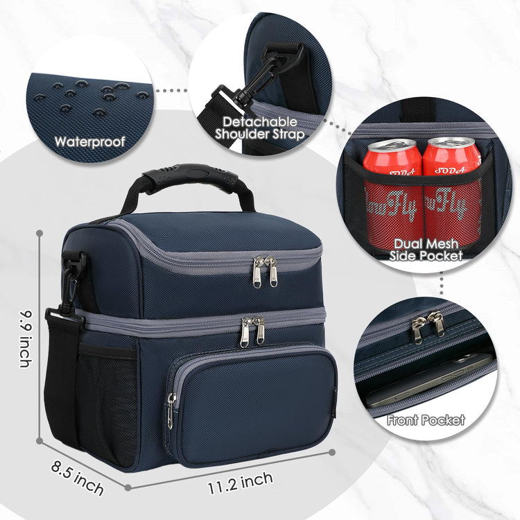 Double Layer Cooler Insulated Lunch Bag Adult Lunch Box Large Tote Bag for Men