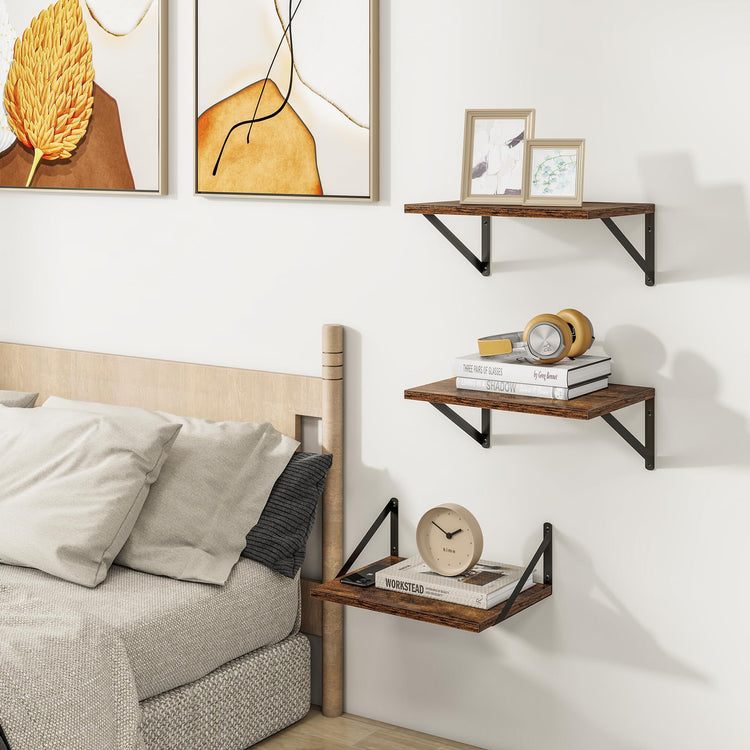 16W x 12D Deep Floating Shelves Set of 3 Rustic Brown (3 Count)