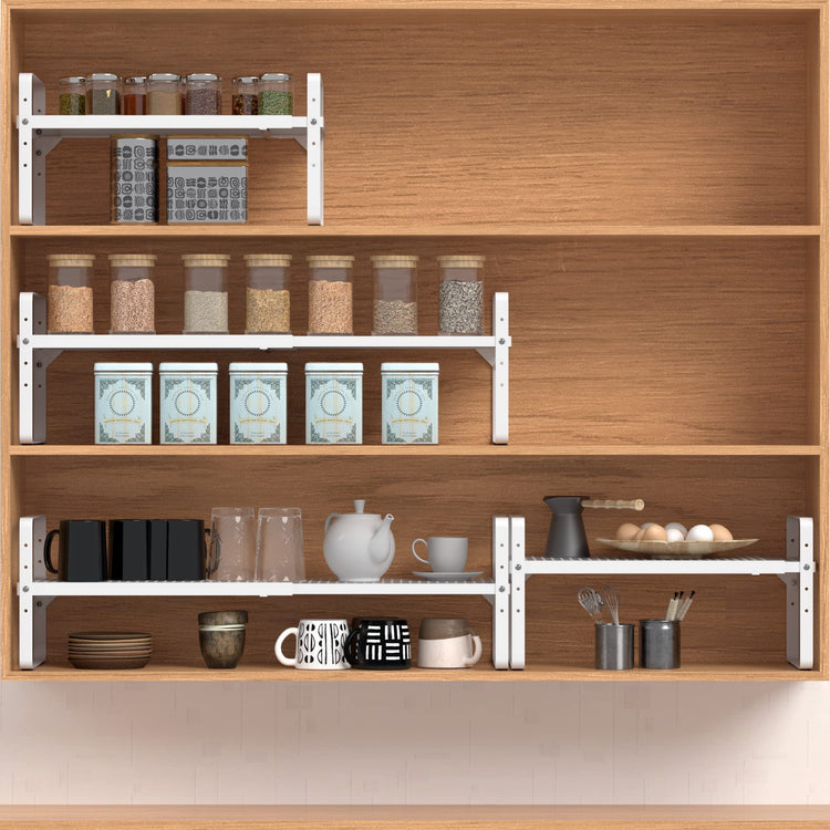 Expandable Cabinet Shelf Organizer Adjustable Metal Spice Rack Stackable Freestanding Counter Storage Shelves for Kitchen Cabinet Under Sink Office Desk