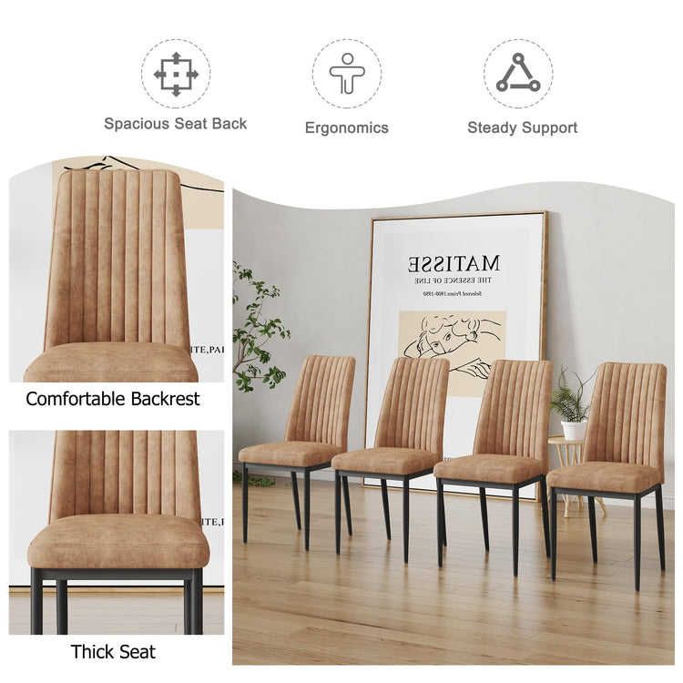 Modern Dining Chairs Set of 6 Kitchen Chairs Set Leathaire Fabric Chair with Metal Leg High Back Upholstered Chair for Dinner Room