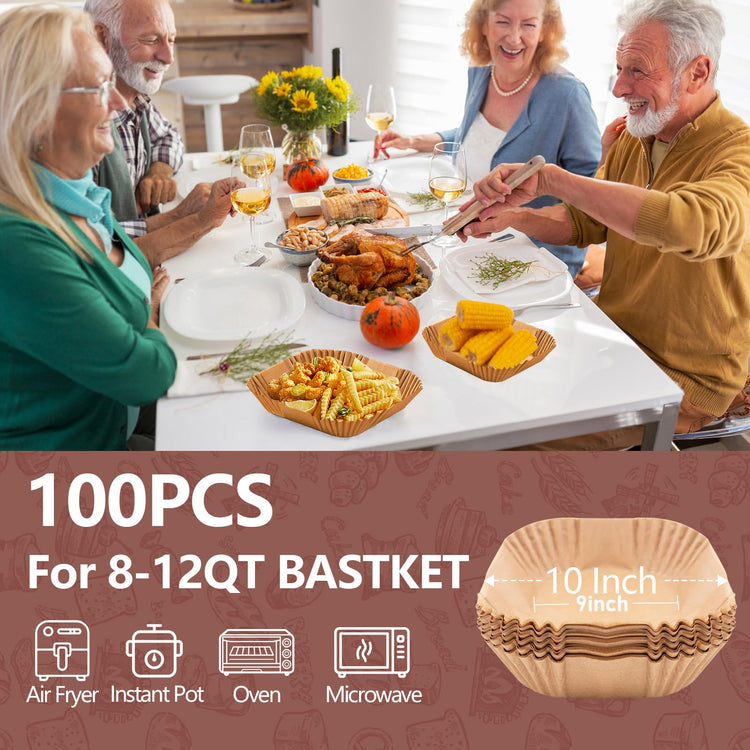 XL10 Inch Disposable Air Fryer Liners 100 Pack Parchment Paper