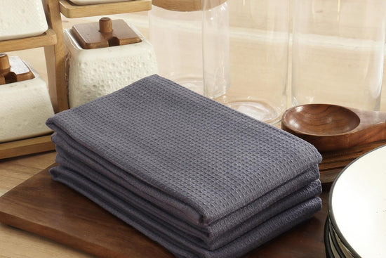 PurpleEssences Waffle Weave Kitchen Towel, 100% Cotton - 15 x 25 Inches, with Hanging Loop Ultra Soft Absorbent Quick Drying Dish Cloth, Tea and Hand Towels, 6 Pack - Spring Summer - Dark Grey - Nestoria