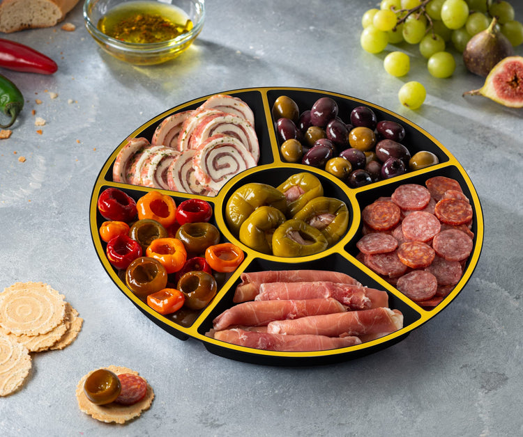 6 Sectional Round Plastic Serving Tray (8 Count)
