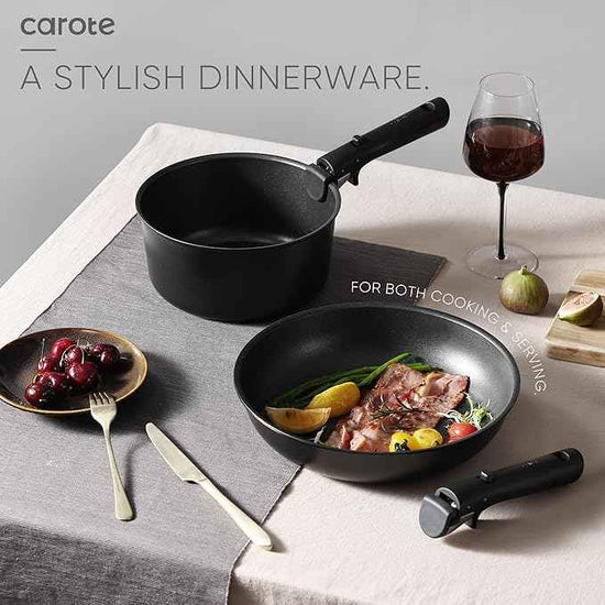CAROTE 19Pcs Pots and Pans Set Non Stick, Cookware Set Detachable Handle, Nonstick Induction Kitchen Sets Non Stick with Removable Handle, RV Cook Ware, Oven Safe, Black