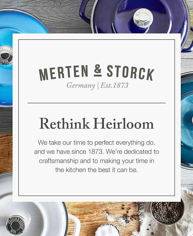 Merten & Storck 7QT Round Dutch Oven Casserole Pot with Lid, European Crafted Enameled Iron Stockpot, Induction & All Cooktops, Braising, Stews, Roasting, Slow Cooking, Sourdough, Cloud Gray
