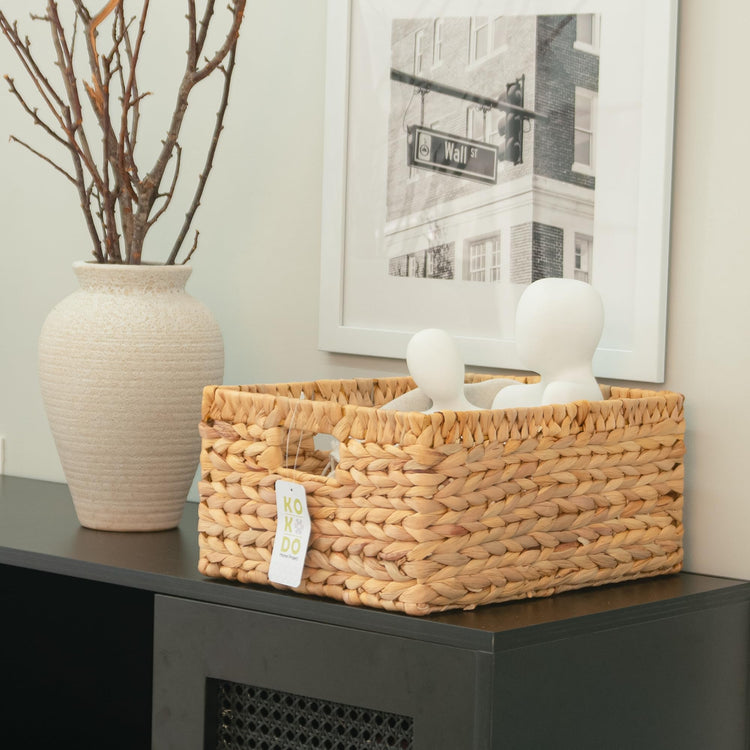 KOKODO 15”L x 11”W Large Rectangular Water Hyacinth Wicker Storage Basket with Handles