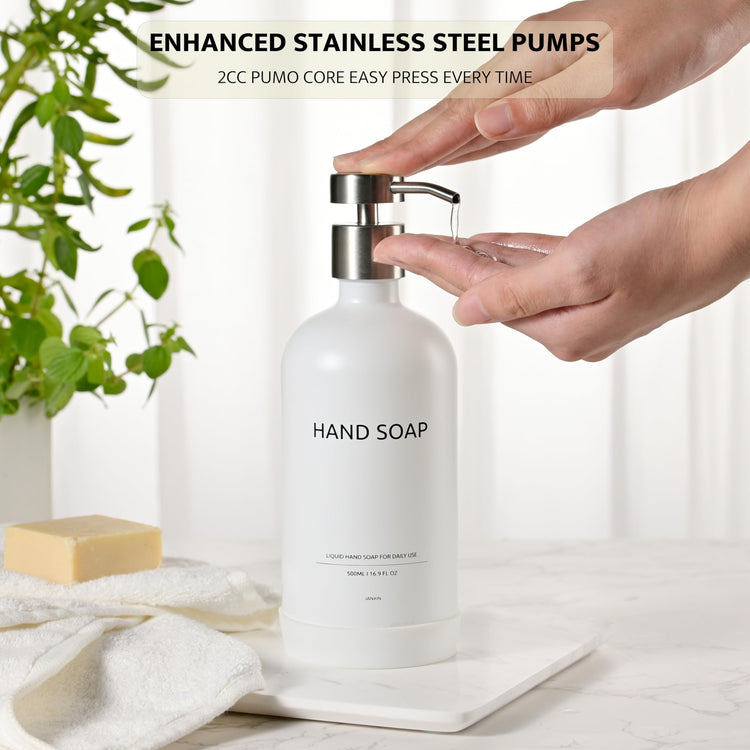 Glass Kitchen Soap Dispenser Set with Ceramic Tray (3 Count)