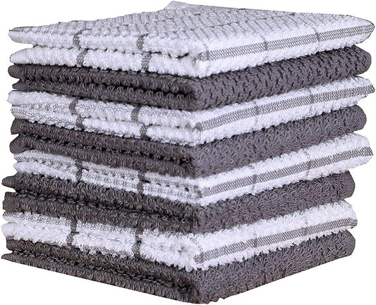 AMOUR INFINI Cotton Kitchen Dish Cloths Set of 8 – Highly Absorbent, Super Soft Premium Terry Cleaning Cloth (12"x12" Inch) Premium Dishcloths for Washing Dishes (Light Gray) - Nestoria