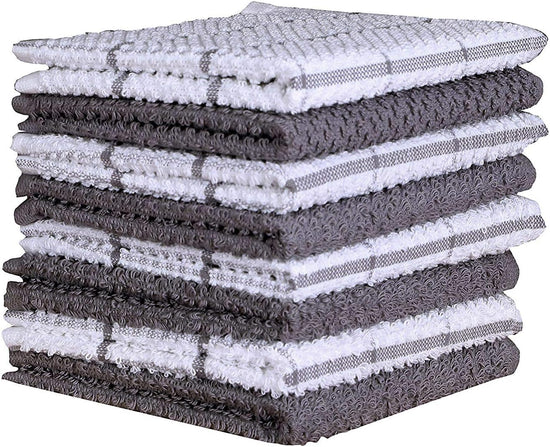 AMOUR INFINI Cotton Kitchen Dish Cloths Set of 8 – Highly Absorbent, Super Soft Premium Terry Cleaning Cloth (12"x12" Inch) Premium Dishcloths for Washing Dishes (Light Gray) - Nestoria