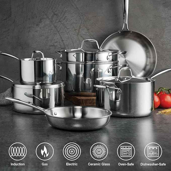 Tramontina Signature Tri-Ply Clad Stainless Steel 11-Piece Cookware Set with Lids, Pots and Pans Kitchen Set, Induction-Ready, Dishwasher-Safe, NSF-Certified