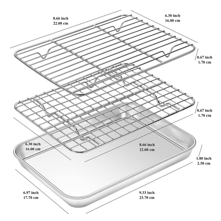 Stainless Steel Baking Sheet Cookie Sheet Pan with Cooling Rack Set of 4