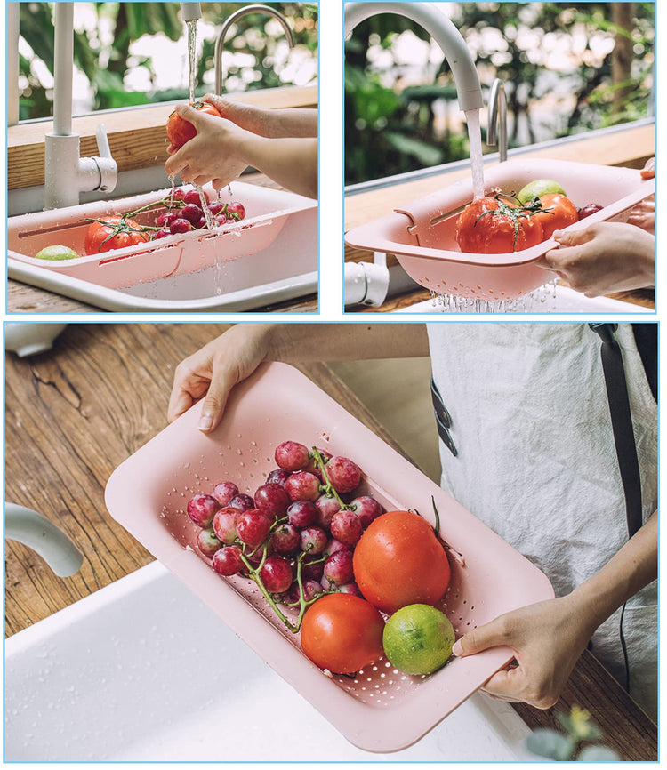 Collapsible Sink Colanders and Strainers Basket Over the Sink Colander Collapsible Colander Extendable Plastic Fruit Vegetable Strainer Drainer Basket for Kitchen