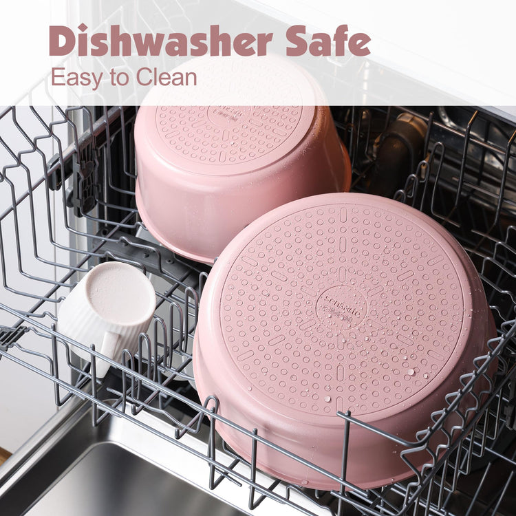 17 Piece Ceramic Detachable Handle Pots and Pans Set Pink
