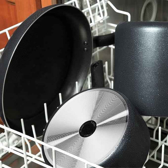 T-fal Initiatives Nonstick Cookware Set 18 Piece, Oven Broiler Safe 350F, Kitchen Cooking Set w/Fry Pans, Saucepans, Stockpots, Skillet, Spoons, Lids Pots and Pans Set Non Stick Dishwasher Safe Black