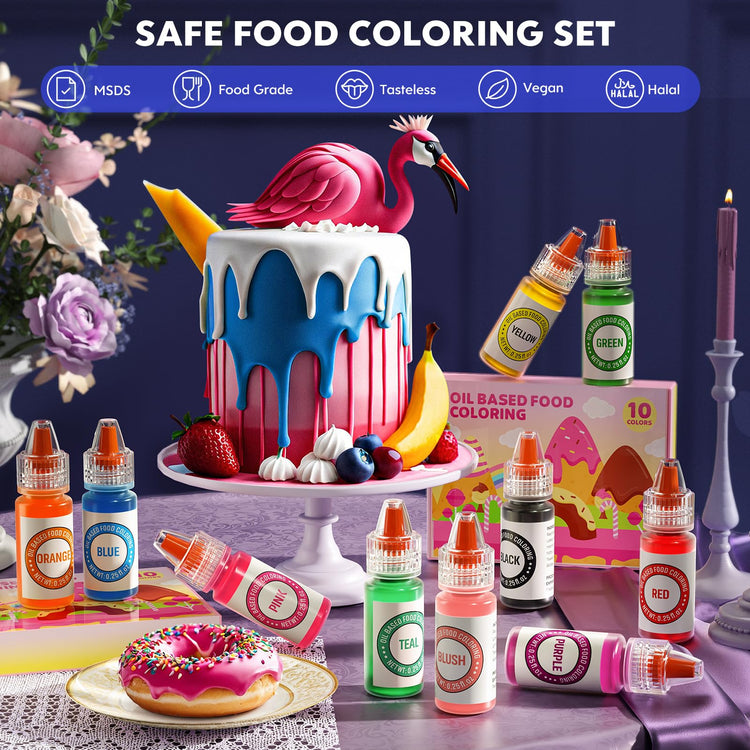 Oil Based Food Coloring for Chocolate 10 Colors Edible Food Dye for Sugar Candy Melts Oil Frosting Icing Dye for Backing Cookies Fondant Food Color for Cake Decorating (2.5 Fl Oz)