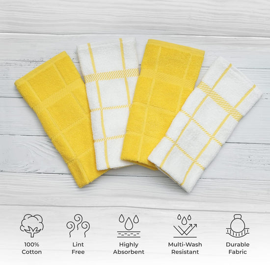 100% Cotton Terry Dish Towels, 4 pack16 x26 Inches, Super Soft and Absorbent Kitchen Towels, Perfect for Kitchen Cleaning and Dish Washing | Yellow - Nestoria