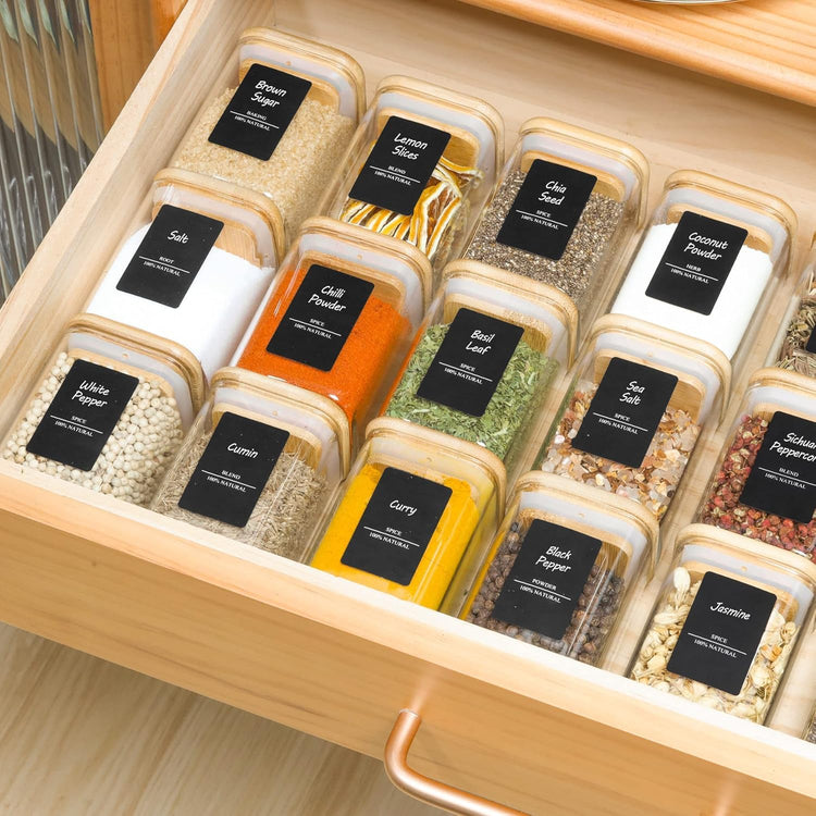 Glass Spice Jars with Labels 6 oz 6 Pack Small Square Bamboo Lids (6 Count)