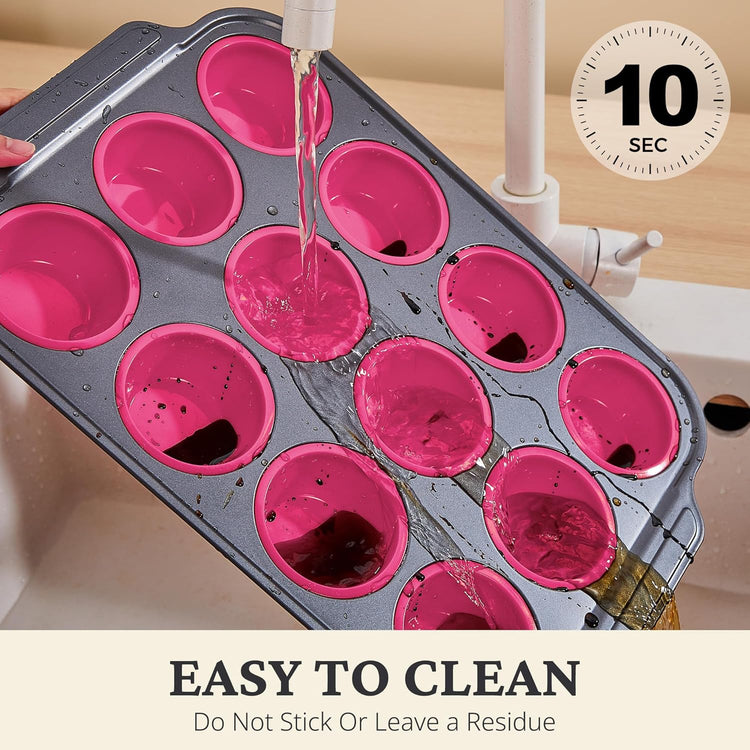 BRONYPRO Silicone Muffin Pans for Baking with Metal Frame, Egg Bite Molds, Cupcake Pans 12 Regular Size, Muffin Tins Easy to Pop Nonstick Non Toxic Bakeware for Oven,Rose Pink