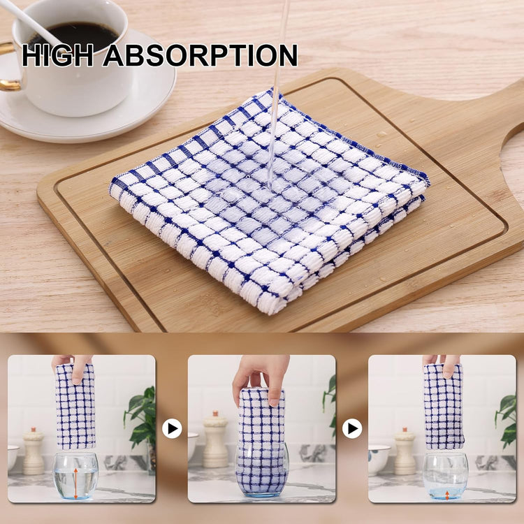 Kitinjoy Cotton 12 Pack Kitchen Towels and Dishcloths Sets, 16 x 25 Inch & 12 X 12 Inch Dish Towels Bulk, Super Soft and Absorbent Hand Towels for Kitchen Drying, Blue - Nestoria