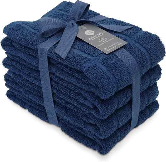 100% Cotton Terry Dish Towels for Kitchen, 4 Pack Plain, 16 x26 Inches, Super Soft and Absorbent, Perfect for Cleaning and Dish Washing | Navy Blue Kitchen Towels - Nestoria
