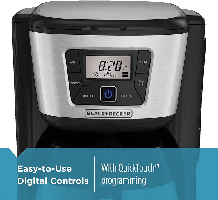 BLACK+DECKER 12-Cup Thermal Coffee Maker, Keep Coffee Hot with Insulated Stainless Steel Carafe, Digital Controls, Easy to Clean.