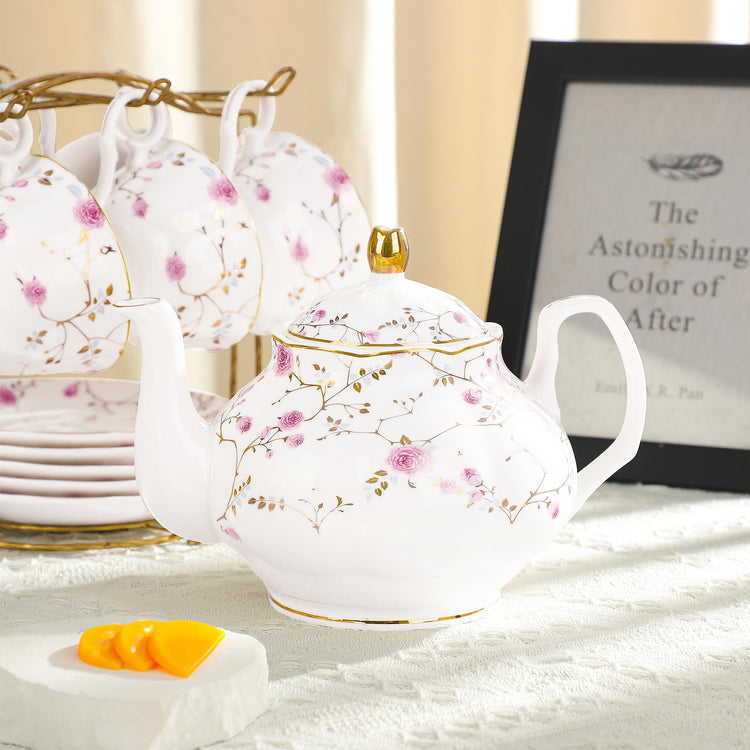 21 Piece English Gold Vine Floral Bone China Tea Sets