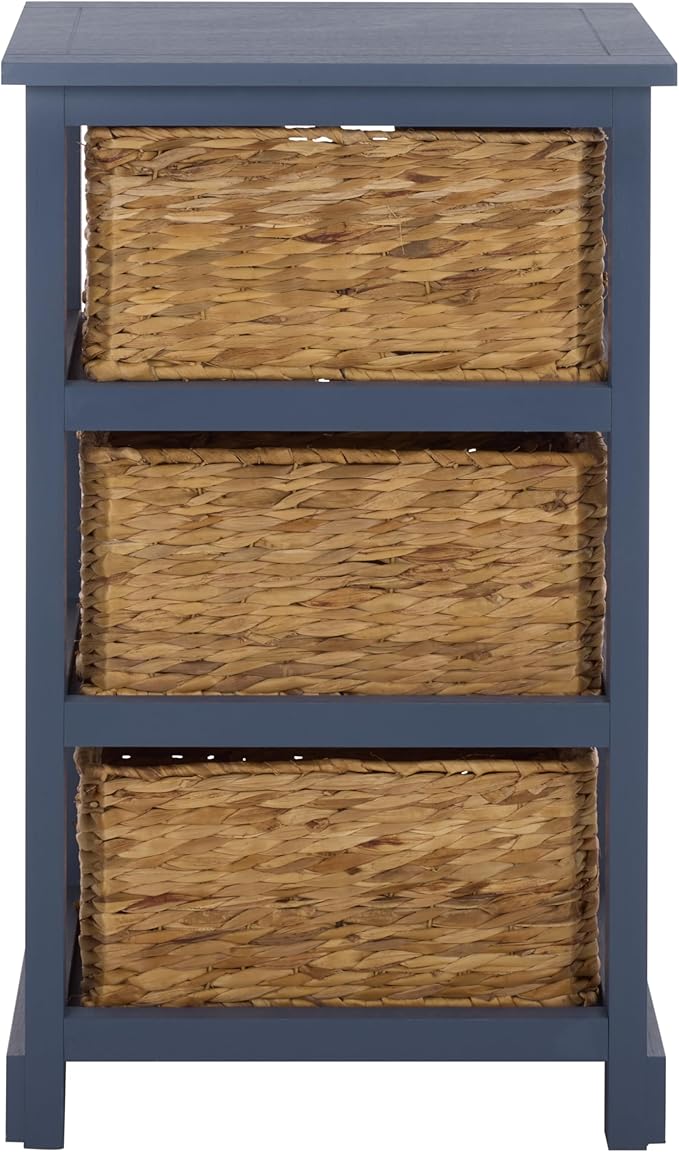 SAFAVIEH Home Collection – Halle Blue 3-Drawer Basket Storage Side Table, Coastal Accent Design, Fully Assembled (AMH5738H)