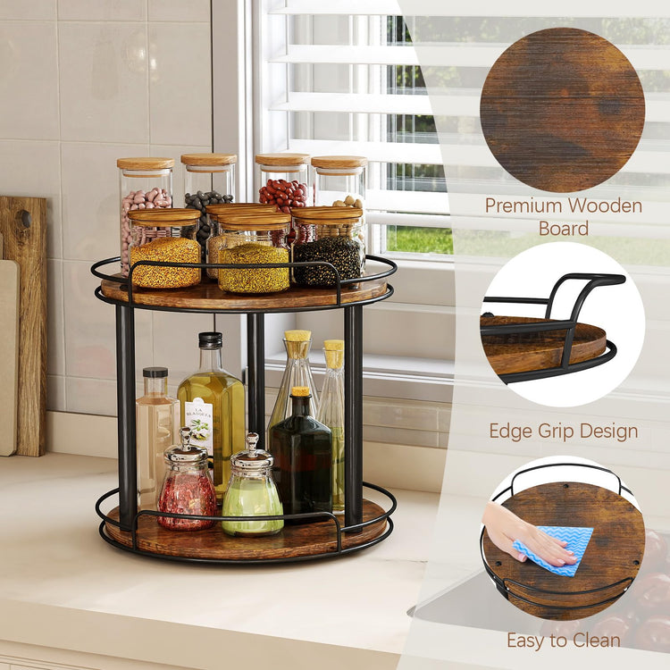 12'' Wood Lazy Susan Turntable Organizer for Cabinet