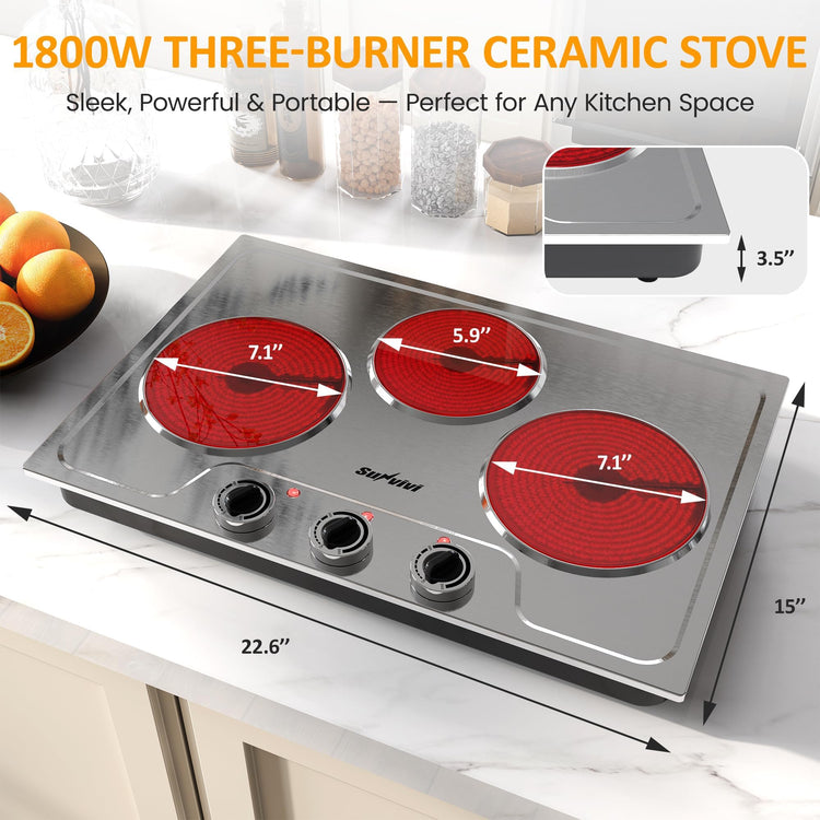 1800W Triple Burner Portable Electric Ceramic Stove