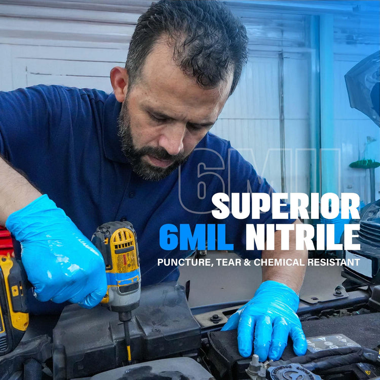 Heavy Duty 6 Mil Blue Nitrile Gloves Disposable Latex & Powder Free (100 Count)