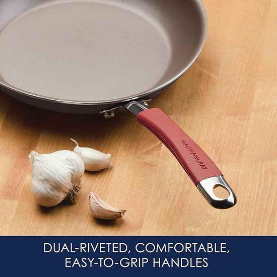 Rachael Ray - 87630 Rachael Ray Cucina Hard Anodized Nonstick Cookware Pots and Pans Set, 12 Piece, Gray with Red Handles
