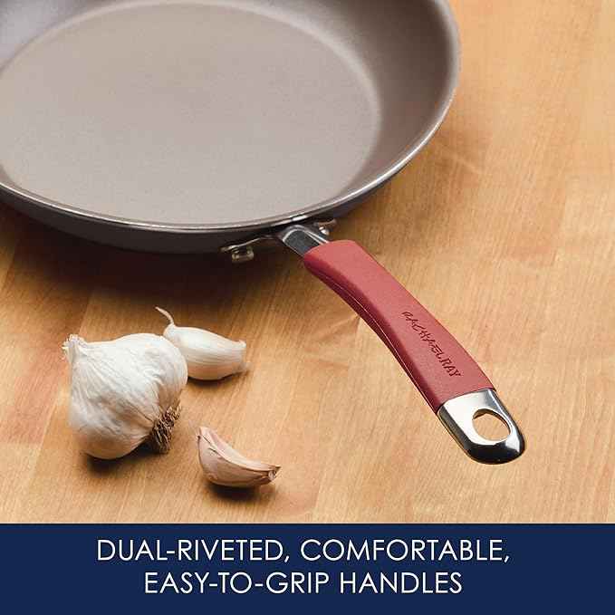 Rachael Ray - 87630 Rachael Ray Cucina Hard Anodized Nonstick Cookware Pots and Pans Set, 12 Piece, Gray with Red Handles