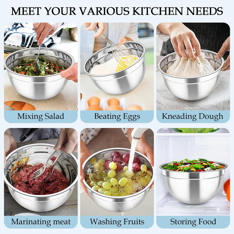 Mixing Bowls Stainless Steel Nesting Salad Bowls Set (6 Count)
