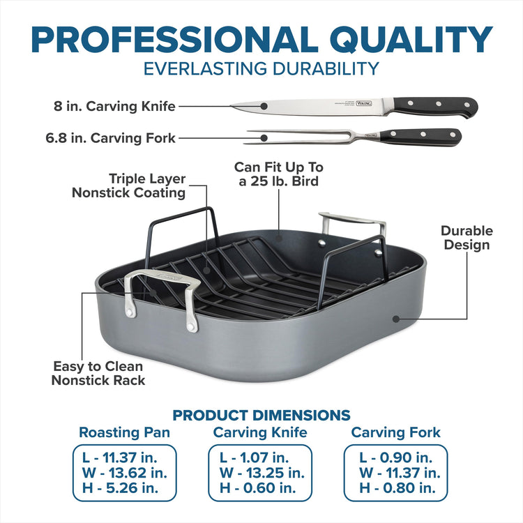 Hard Anodized Aluminum Nonstick Roasting Pan with Non Stick Rack and Carving Set