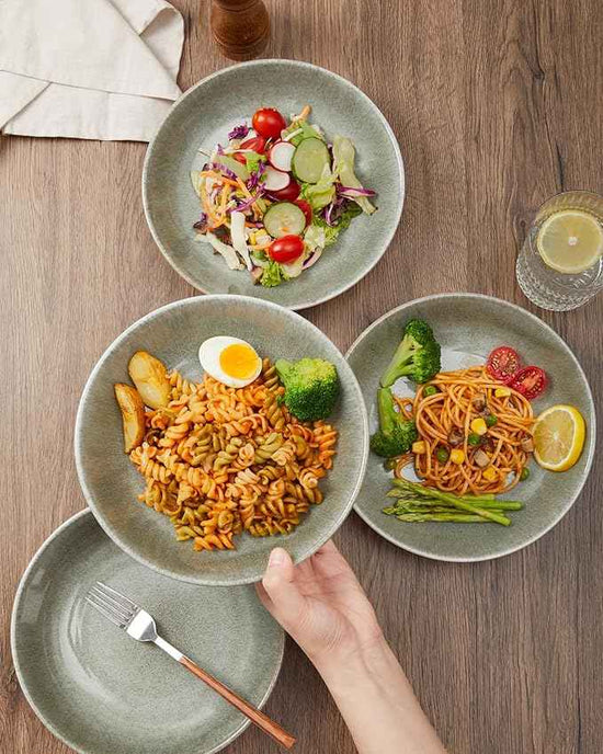 16 Piece Double Bowl Dinnerware Sets, Stain Resistant Dish Set with Pasta Bowls, Easy Cleaning Dishes, Multi-Functional Plate and Bowl, Stack Compactly Plate Set, Service for 4