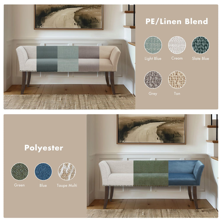 Accent Bench Upholstered with Nailhead Trim