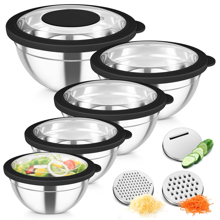 Mixing Bowls Stainless Steel Salad Serving Bowl with Clear Lids (5 Count)