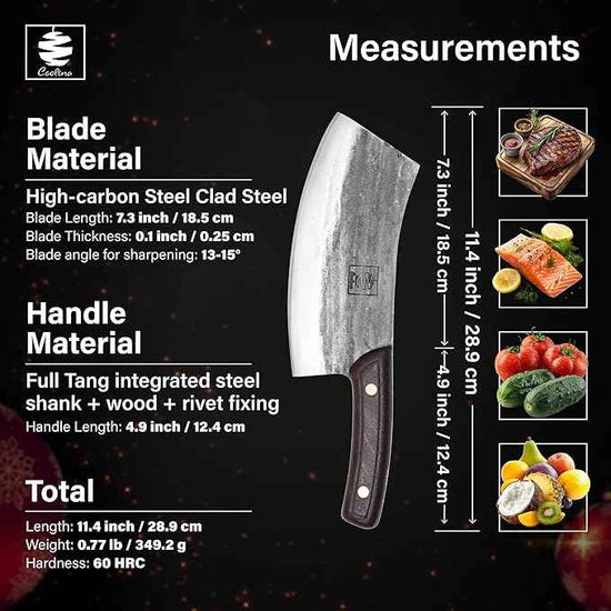 COOLINA Altomino Handmade Chef Knife, 7.1 in High Manganese Clad Steel Blade, for Slicing Meat and Vegetables