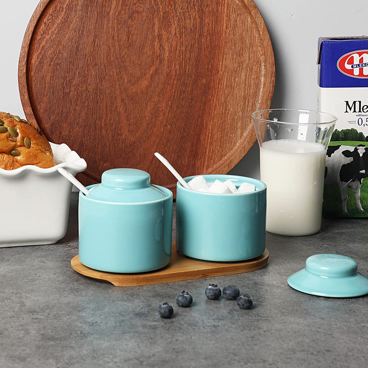 Ceramic Sugar Bowl with Tray and Spoon Set of 2 (2 Count)