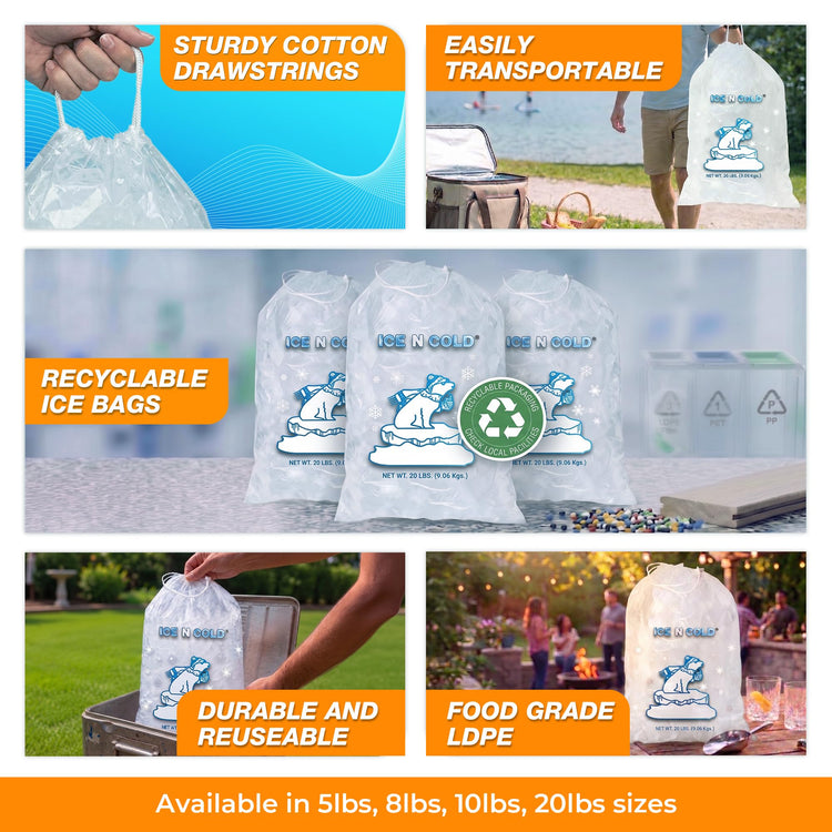20lb (250 ct) Ice Bags with Cotton String 50 Micron Commercial & Food Grade LDPE, BPA-Free, Freezer Safe Plastic, 15" x 22" Bolsas Hielo, Bolsas Para Hielo, Ice Cube Machine Storage Bag (250 Count)