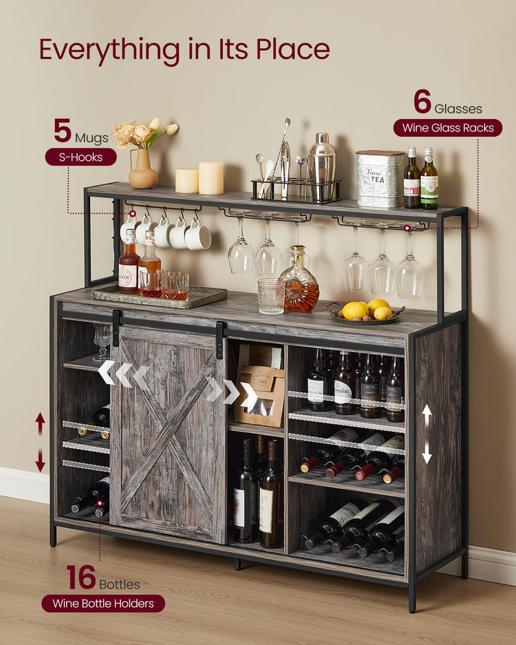 Coffee Bar Buffet Cabinet with LED Light and Power Outlet