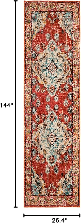 SAFAVIEH Monaco Collection Runner Rug - 2'2" x 12', Orange & Light Blue, Non-Shedding & Easy to Clean, Distressed Medallion Design, Ideal for Hallway, Foyer, Entryway, Kitchen, Bedroom (MNC243H)