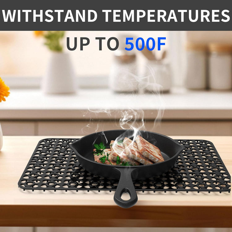 WAFT YEARN 2PCS Sink Mats Sink Protectors Dish Racks Dishwasher Safe Grid Mats for Kitchen Sink Silicone Protect Sink from Stains Damage Scratches Non Slip Heat Resistant Rust Resistant 11"X12" Black
