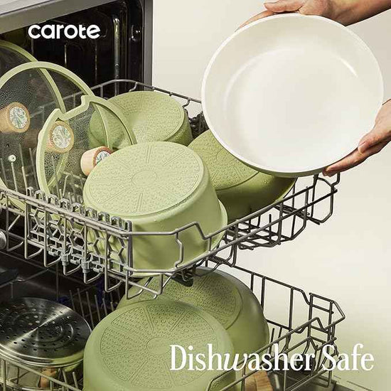 CAROTE 25-Piece Ceramic Cookware Set, Nonstick Pots and Pans Set with Detachable Handle, Non-Toxic Kitchen Cooking Set, Dishwasher & Oven Safe, Induction Compatible, PFAS Free, Green