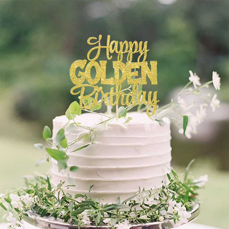 1 PCS Happy Golden Birthday Cake Topper Gold Glitter Birthday Cake Pick 1