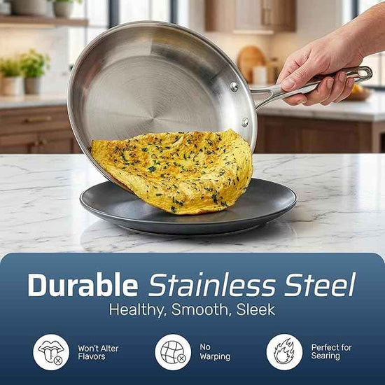 Gotham Steel 10 Pcs Tri Ply Stainless Steel Cookware Set, Pots and Pans Set with Induction Bottom, Made Without PTFE PFOA PFOS, Metal Utensil Safe, Oven and Dishwasher Safe