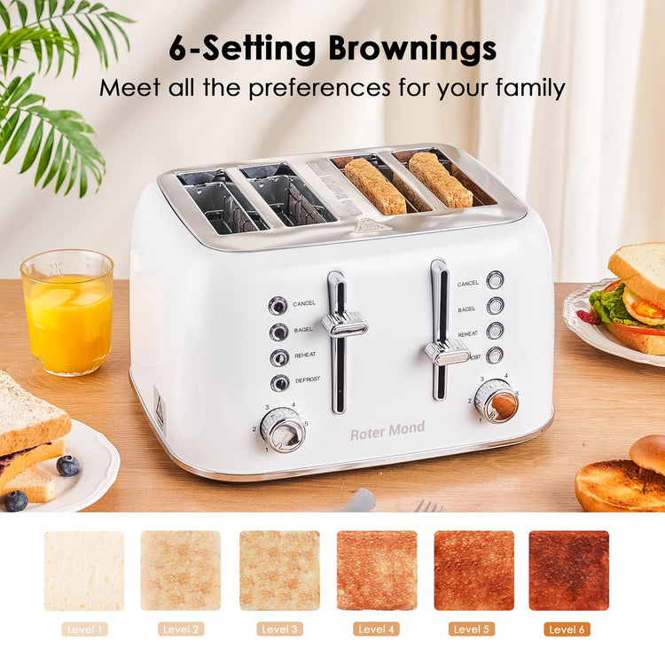 Toaster 4 Slice Retro Stainless Steel with Extra Wide Slots Bagel