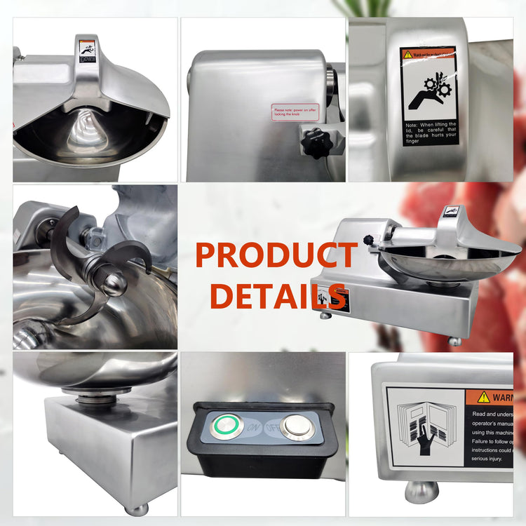 Commercial Food Processor & Vegetable Chopper 5.5L Multifunction Meat Bowl Cutter Mixer & Buffalo Chopper with 304 SS Blade for Meat Vegetable Cutter Processor Machine 110V 550W 120kg
