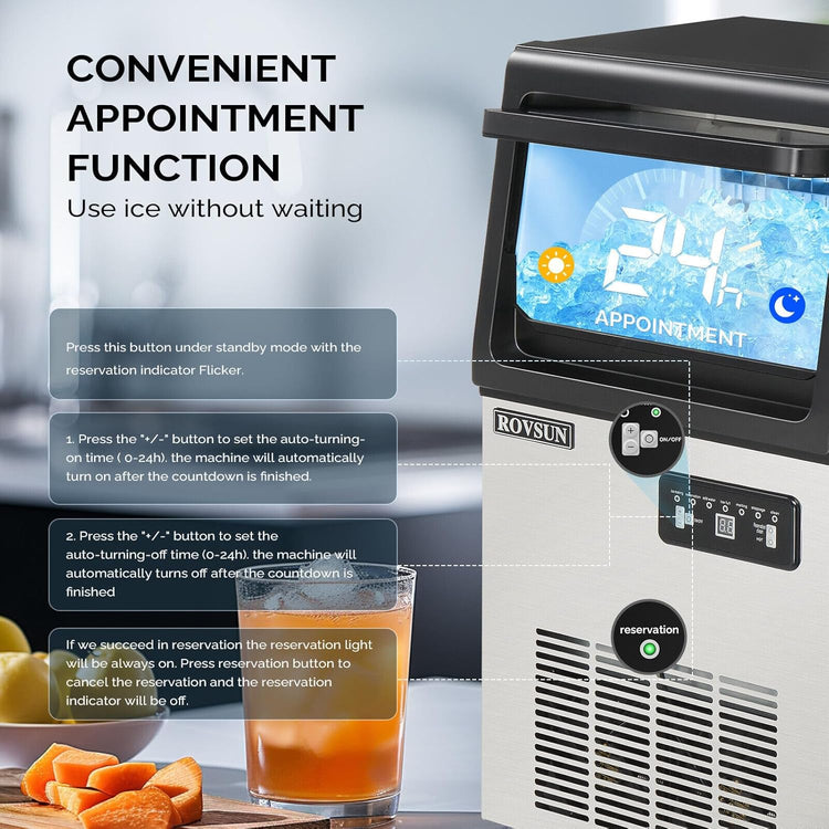 ROVSUN 90LBS/24H Countertop Ice Maker with 2 Water Inlets & Appointment Function, Freestanding Ice Machine with 11lbs Storage Bin, Ice Scoop, Drain Pipe & Water Inlet with Filter