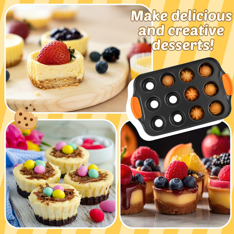 3 Pack Mini Cheesecake Pans Removable Bottom 12 Cavity (3 Count)